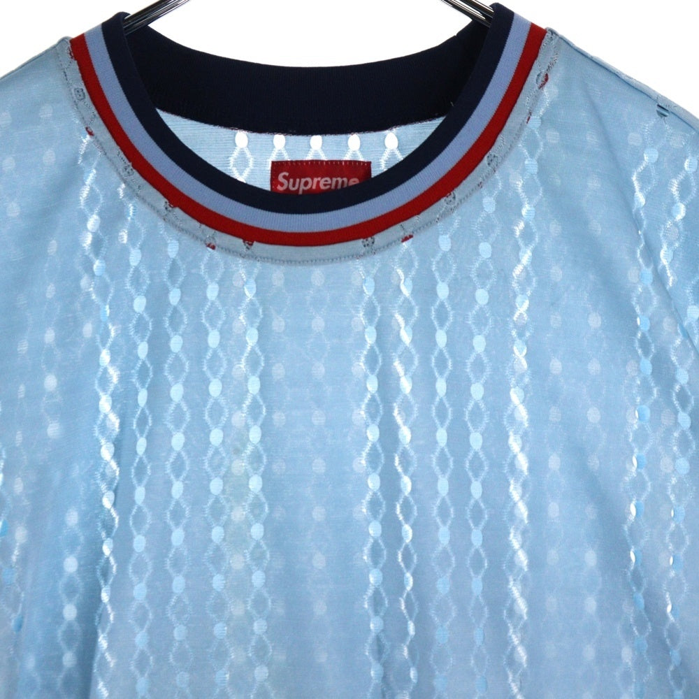 SUPREME(シュプリーム) 22SS Perforated Stripe Warm Up Top パフォーレイテッド メッシュストライプ半袖Tシャツ ブルー