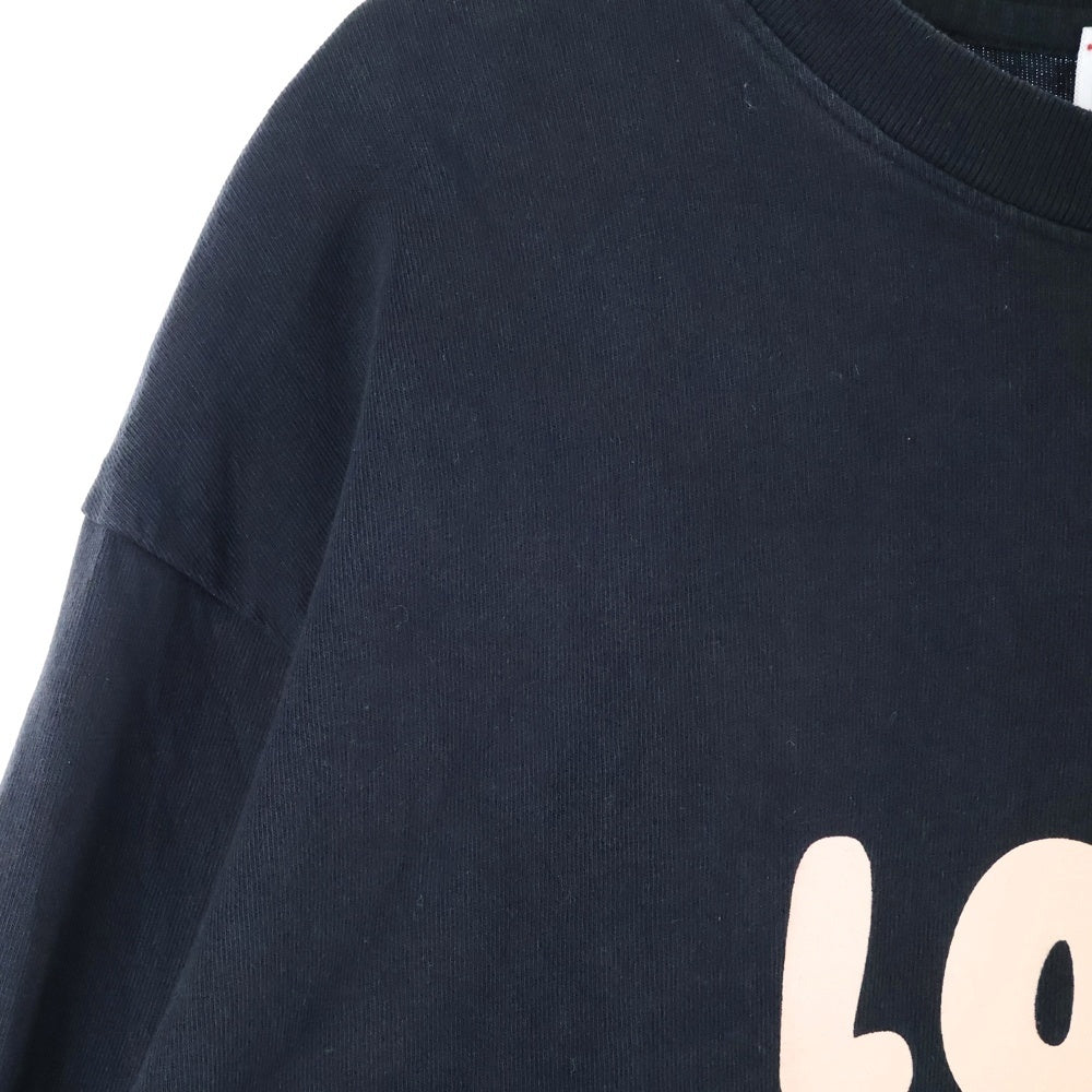 PERKS AND MINI(パークスアンドミニ) Positive Messages クルーネック 両面プリント ロングスリーブ 長袖 Tシャツ カットソー ブラック