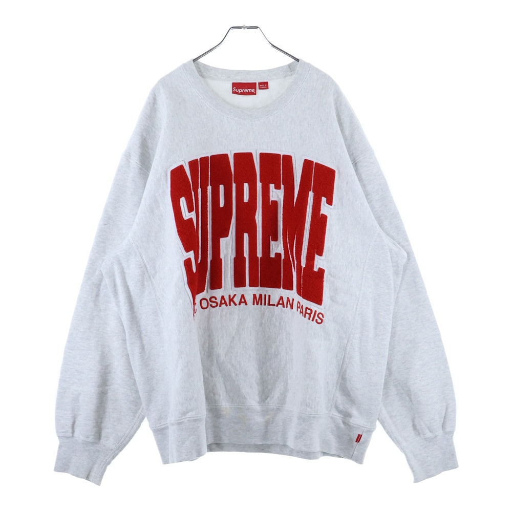 SUPREME(シュプリーム) 21AW Cities Arc Crewneck ビッグロゴ パイル パッチ クルーネック スエット トレーナー グレー
