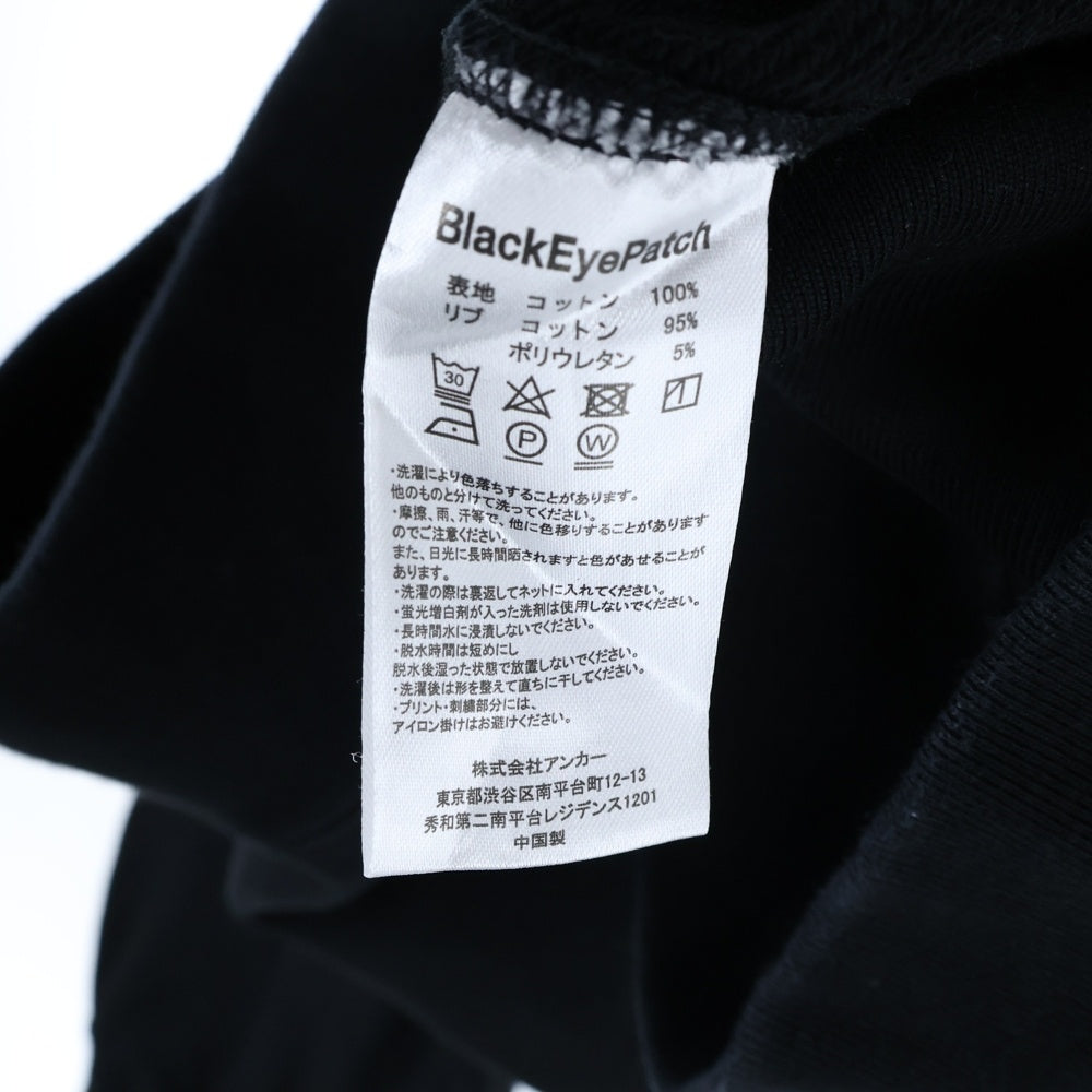 THE BLACK EYE PATCH(ブラックアイパッチ) 取扱注意 ロゴ エンブロイダリー クルーネック コットン スウェット トレーナー ブラック
