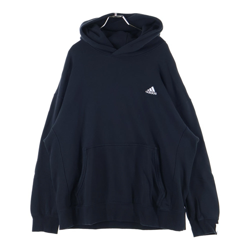 adidas(アディダス) エッセンシャルズ プラス ルーズフィット スモールロゴ フレンチテリー プルオーバー スウェット パーカー ブラック JF3919