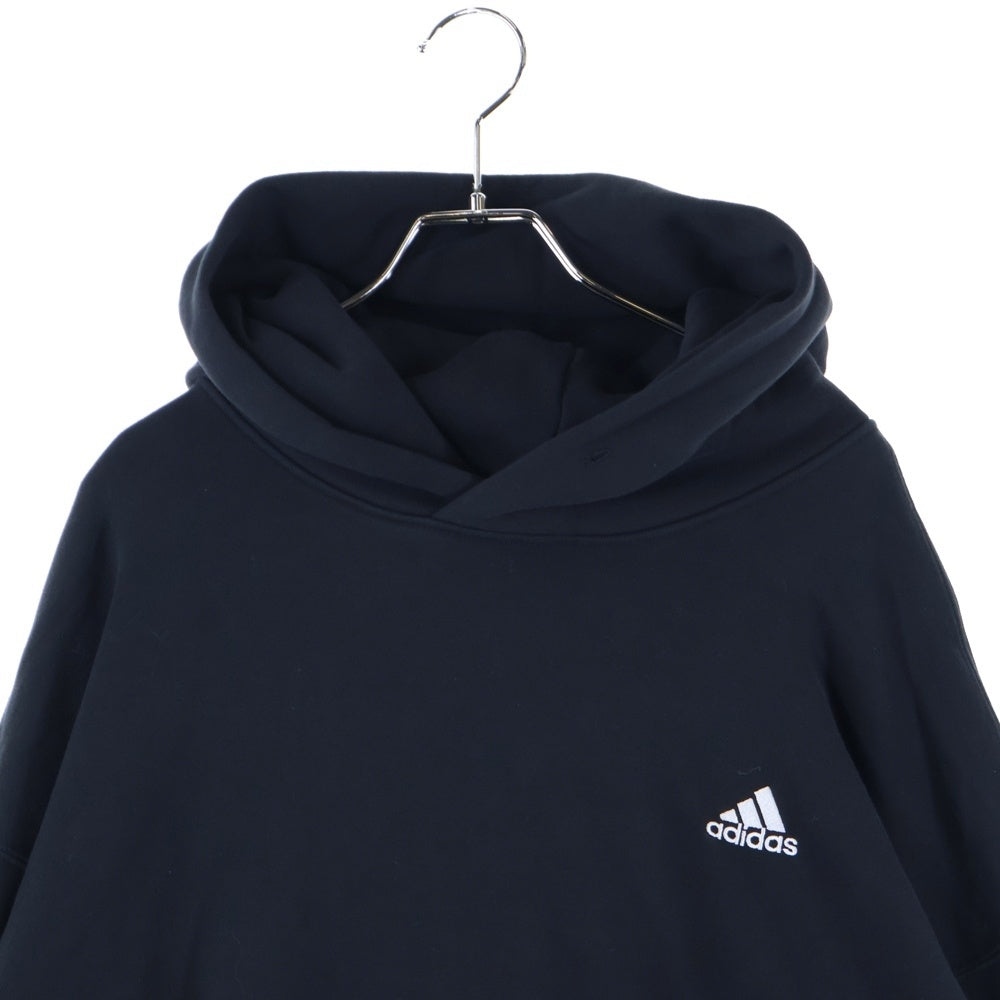 adidas(アディダス) エッセンシャルズ プラス ルーズフィット スモールロゴ フレンチテリー プルオーバー スウェット パーカー ブラック JF3919