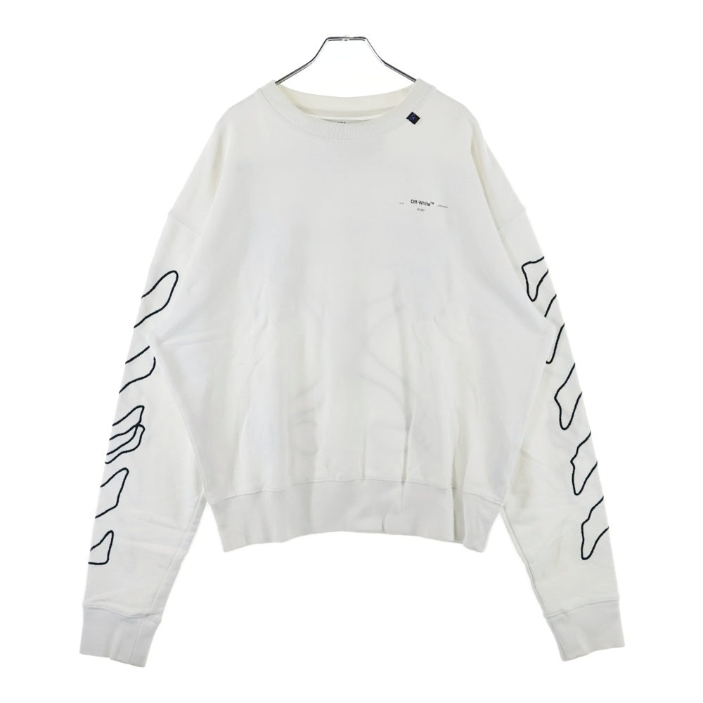 OFF-WHITE(オフホワイト) 19AW ABSTRACT ARROWS バックアロー エンブロイダリー クルーネック コットン スウェット トレーナー ホワイト OMBA035F19E30011