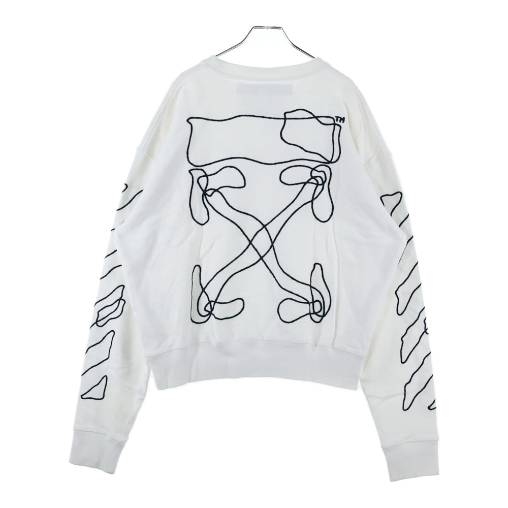 OFF-WHITE(オフホワイト) 19AW ABSTRACT ARROWS バックアロー エンブロイダリー クルーネック コットン スウェット トレーナー ホワイト OMBA035F19E30011