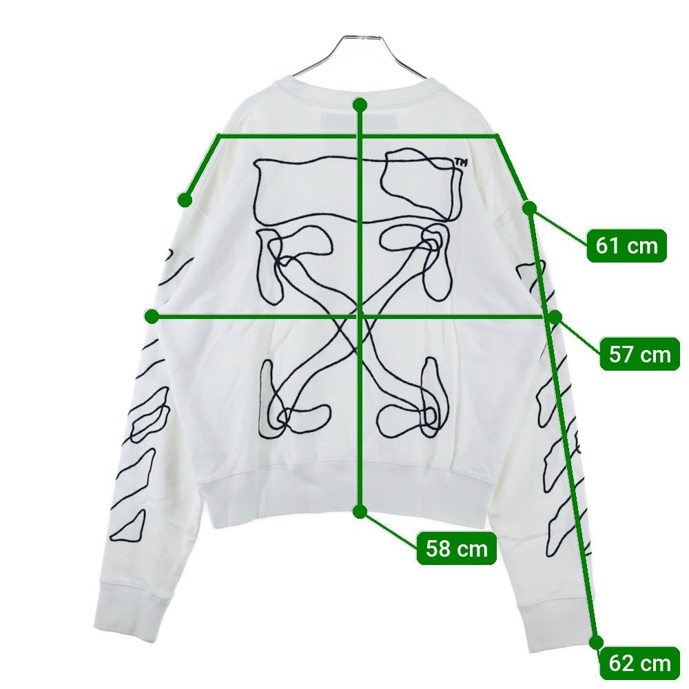 OFF-WHITE(オフホワイト) 19AW ABSTRACT ARROWS バックアロー エンブロイダリー クルーネック コットン スウェット トレーナー ホワイト OMBA035F19E30011