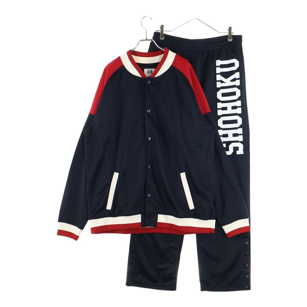 NO BRAND(ノーブランド) THE FIRST SLAM DUNK SHOHOKU 湘北 ロゴプリント ボタンフライ ブルゾン トラックパンツ セットアップ ジャージ ブラック/レッド