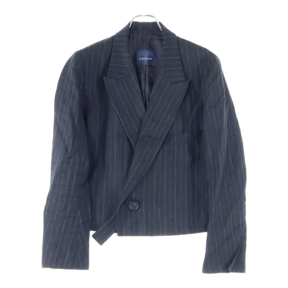 YOHJI YAMAMOTO REGULATION(ヨウジヤマモト レギュレーション) 23AW GABARDINE R-SHORT PEAKED JKT ストライプ柄 ギャバジン ショートピークジャケット ブラック FT-J51-302