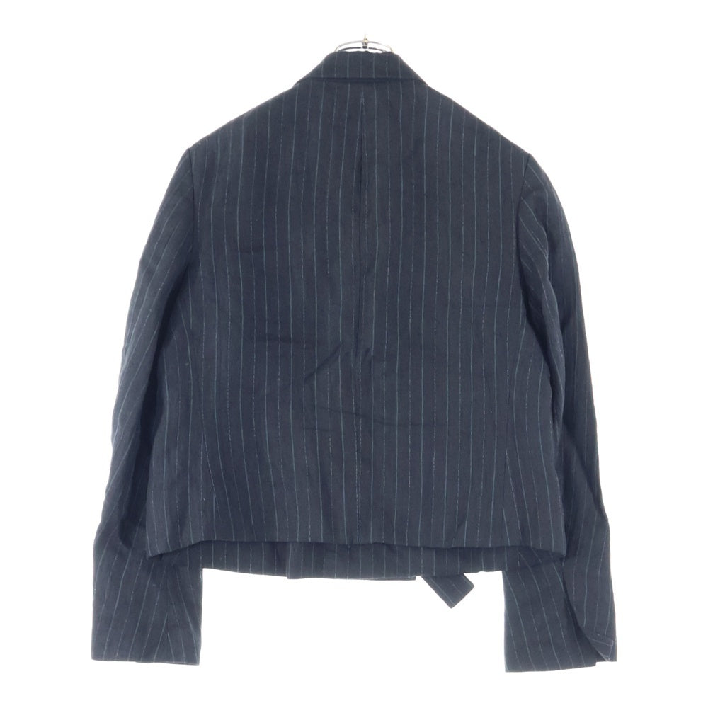 YOHJI YAMAMOTO REGULATION(ヨウジヤマモト レギュレーション) 23AW GABARDINE R-SHORT PEAKED JKT ストライプ柄 ギャバジン ショートピークジャケット ブラック FT-J51-302