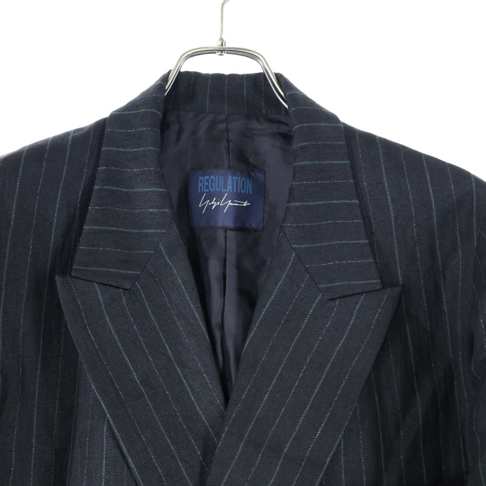 YOHJI YAMAMOTO REGULATION(ヨウジヤマモト レギュレーション) 23AW GABARDINE R-SHORT PEAKED JKT ストライプ柄 ギャバジン ショートピークジャケット ブラック FT-J51-302