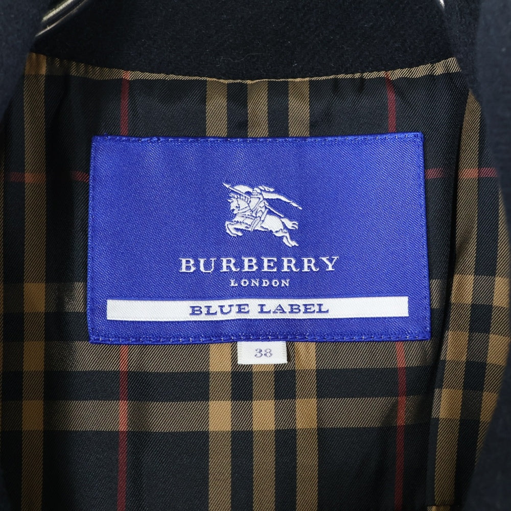 BURBERRY BLUE LABEL(バーバリーブルーレーベル) ウール バックチェック スタンドカラー チェスターコート ブラック レディース FNF65-856-09
