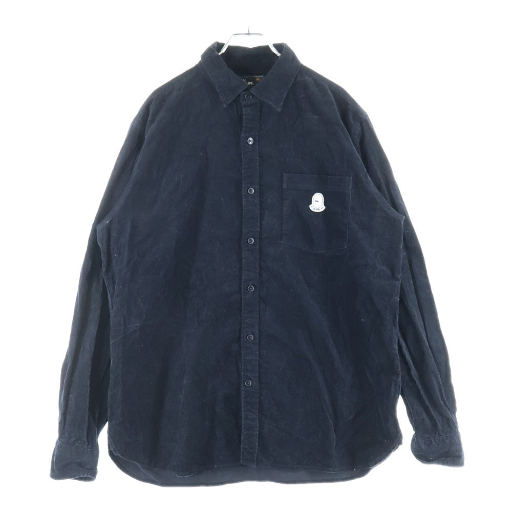 A BATHING APE(アベイシングエイプ) CORDUROY SHIRT 胸ロゴデザイン 7B コーデュロイ 長袖シャツ ブラック 007SHF801002X