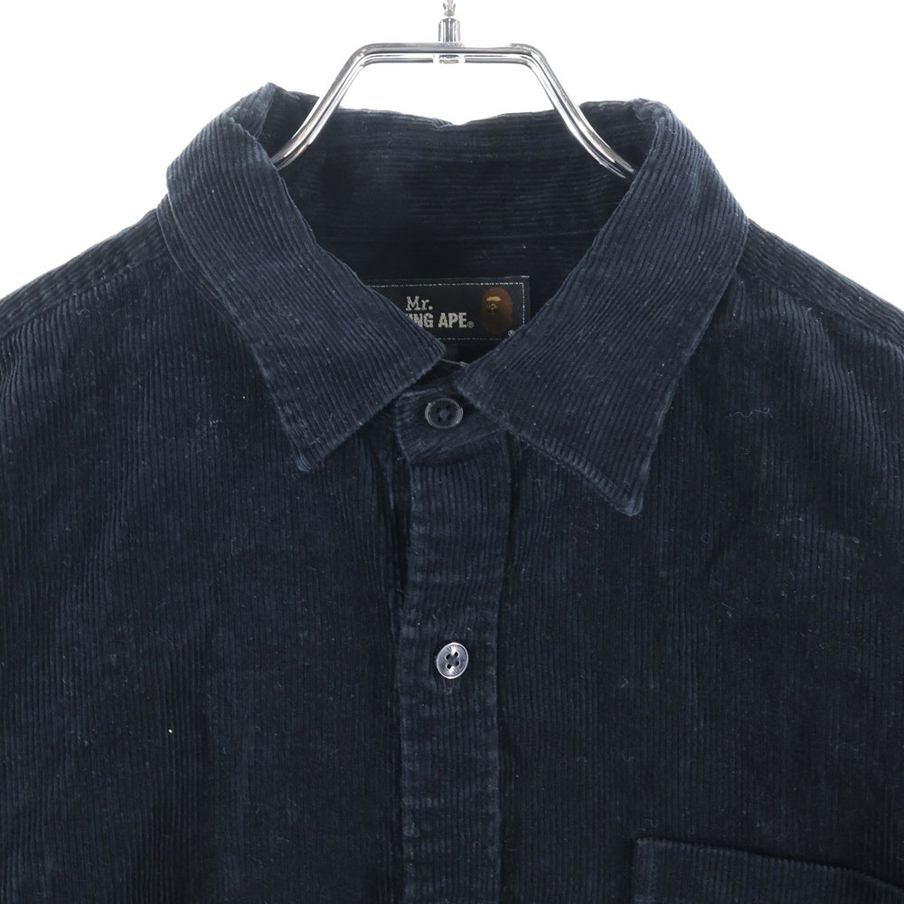 A BATHING APE(アベイシングエイプ) CORDUROY SHIRT 胸ロゴデザイン 7B コーデュロイ 長袖シャツ ブラック 007SHF801002X