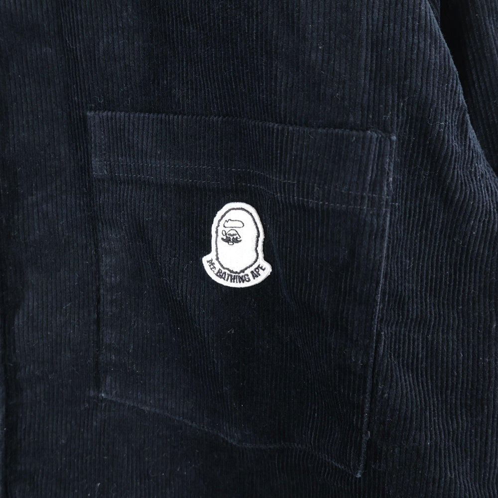 A BATHING APE(アベイシングエイプ) CORDUROY SHIRT 胸ロゴデザイン 7B コーデュロイ 長袖シャツ ブラック 007SHF801002X