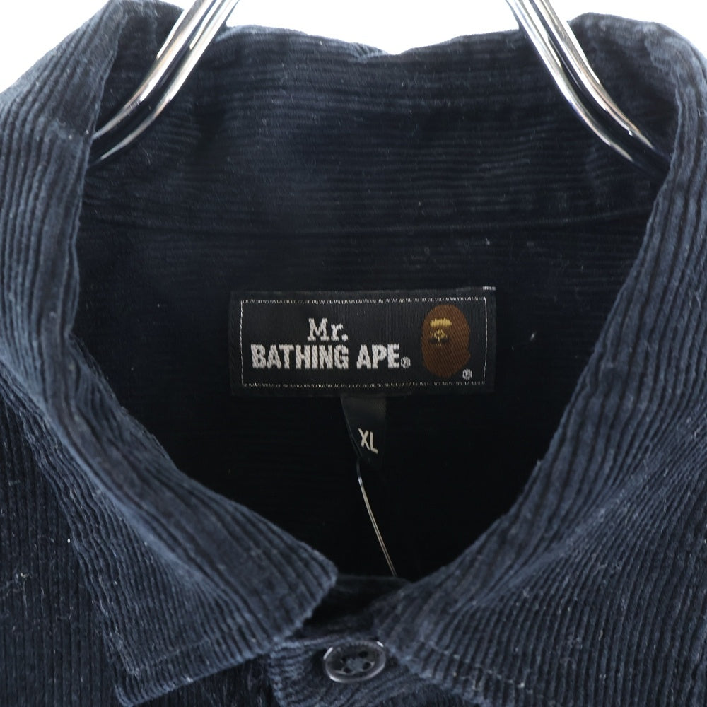 A BATHING APE(アベイシングエイプ) CORDUROY SHIRT 胸ロゴデザイン 7B コーデュロイ 長袖シャツ ブラック 007SHF801002X