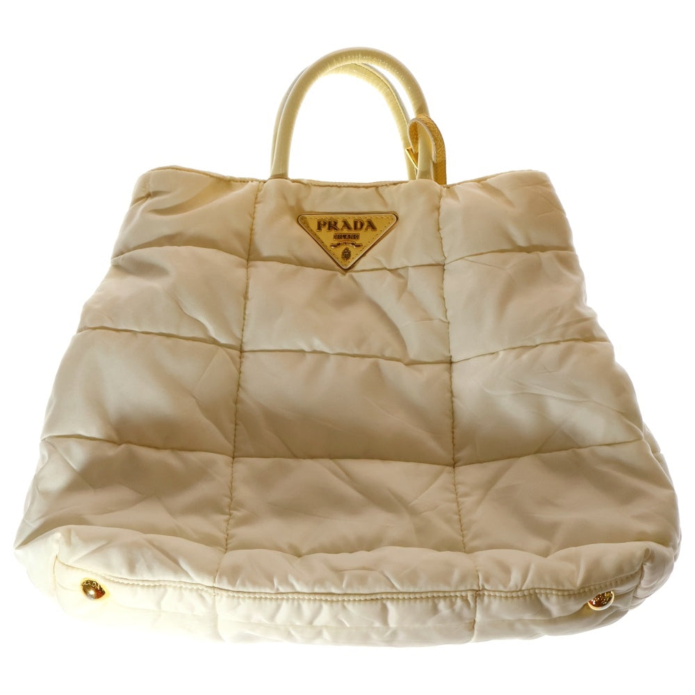 PRADA(プラダ) クリスピー トライアングルロゴプレート キルティング 2WAY ショルダーバッグ トートバッグ レディース ホワイト BN1596