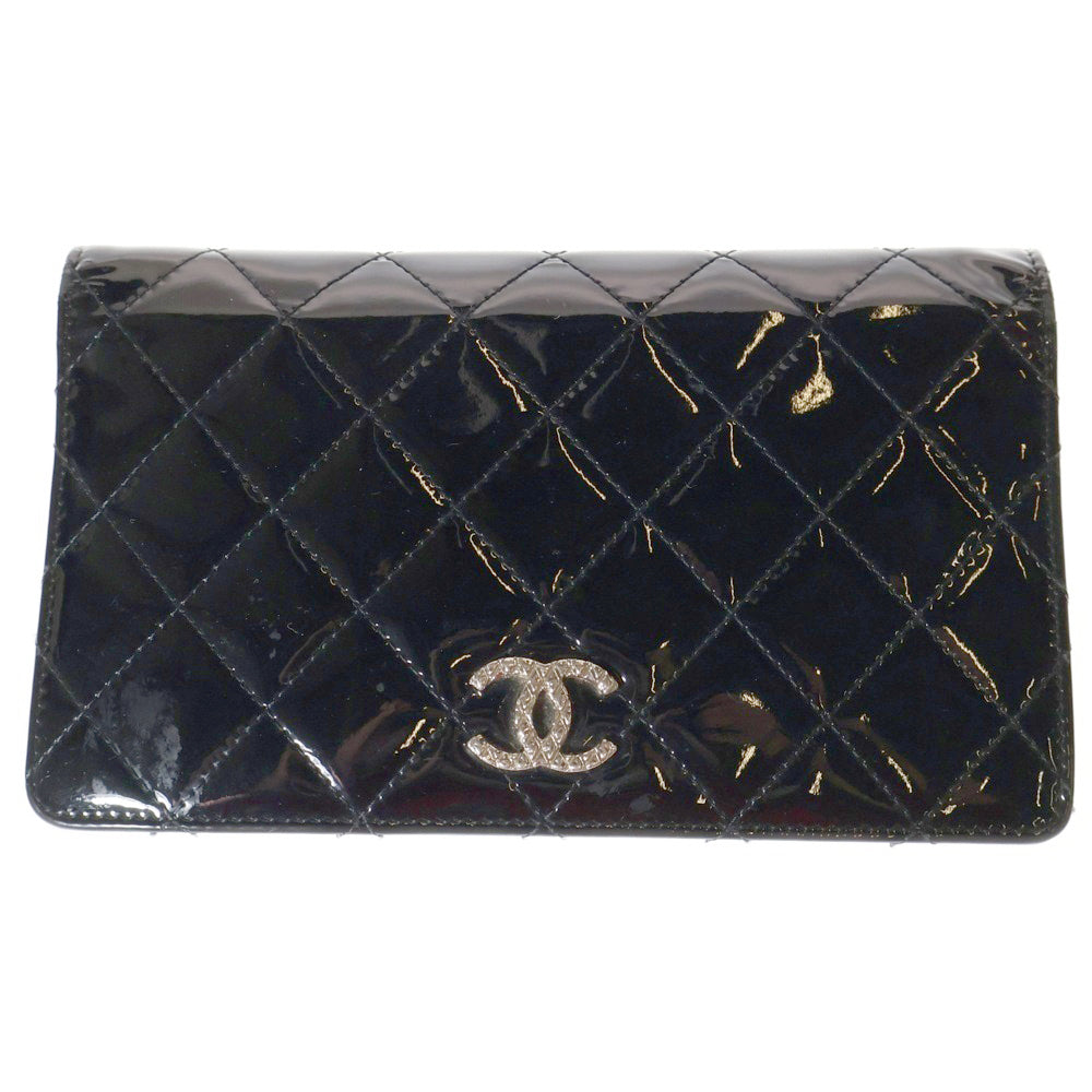 CHANEL(シャネル) マトラッセ ココマーク パテントレザー ロングウォレット ブラック