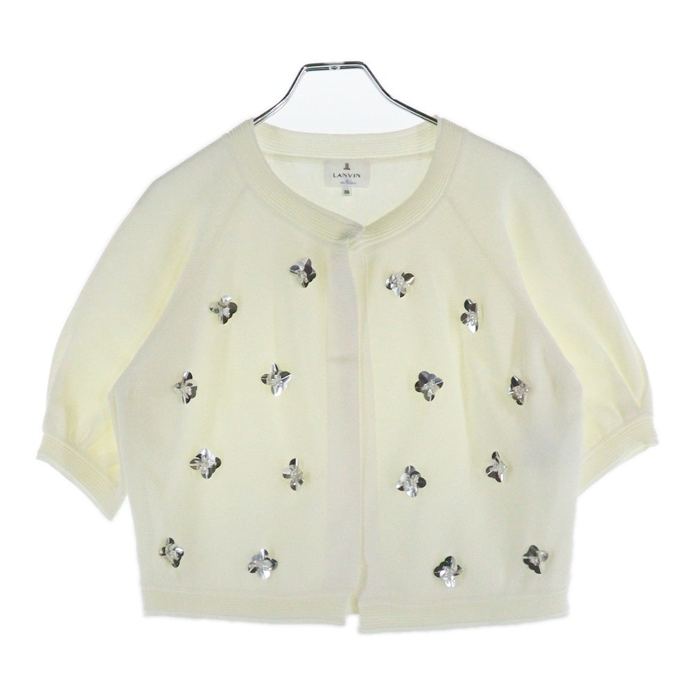 LANVIN(ランバン) スパンコールビジュー装飾 ニット 半袖カーディガン アイボリー レディース 3626820