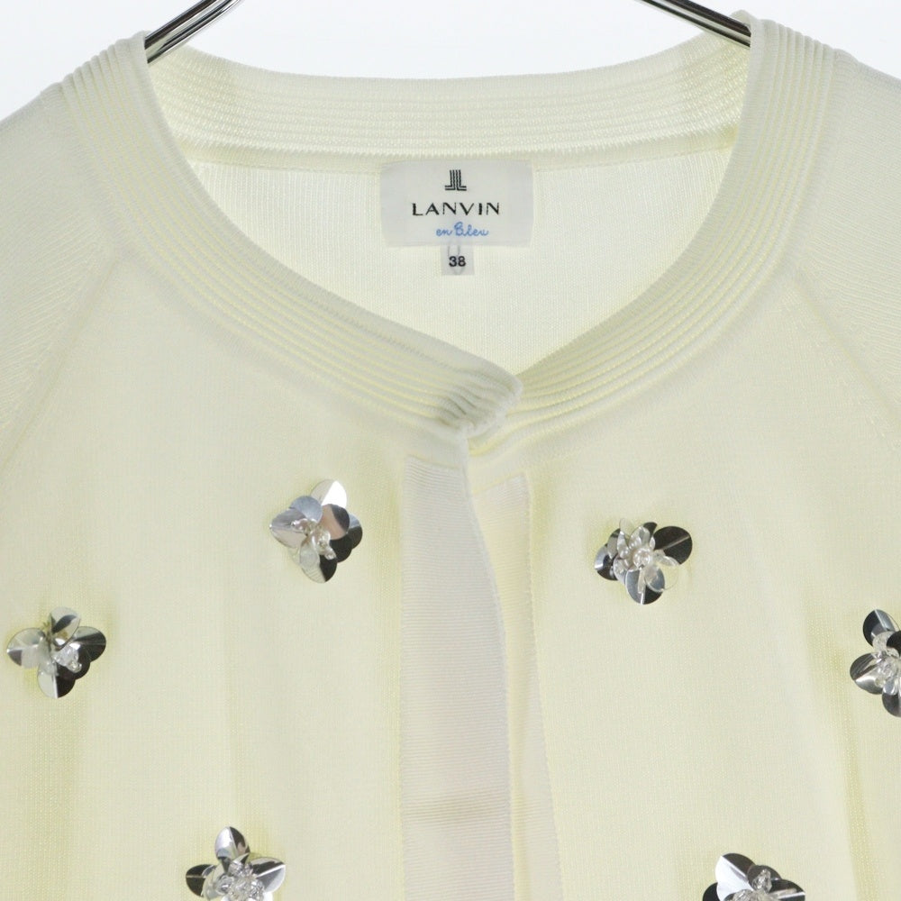 LANVIN(ランバン) スパンコールビジュー装飾 ニット 半袖カーディガン アイボリー レディース 3626820