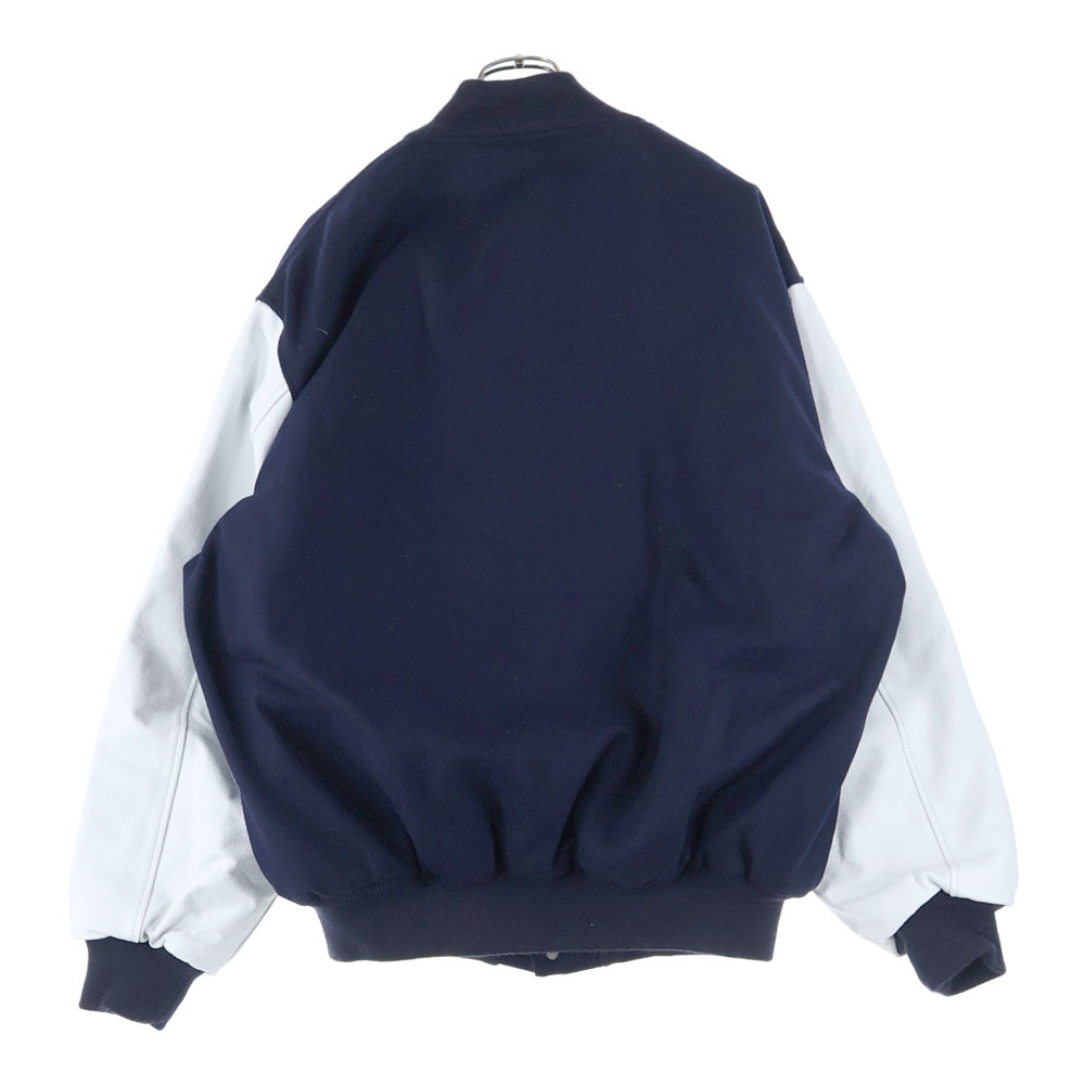 GAME SPORTWEAR(ゲームスポーツウェア) カウレザー切り替え ウールスタジャン ネイビー/ホワイト