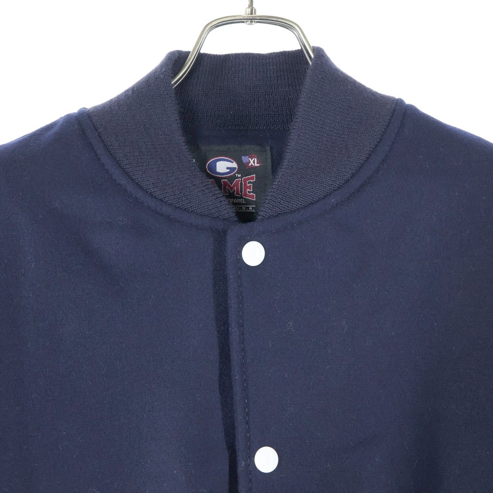 GAME SPORTWEAR(ゲームスポーツウェア) カウレザー切り替え ウールスタジャン ネイビー/ホワイト