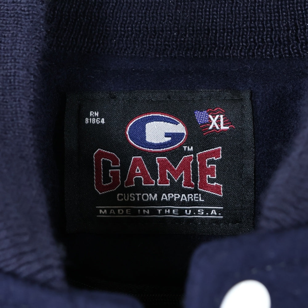 GAME SPORTWEAR(ゲームスポーツウェア) カウレザー切り替え ウールスタジャン ネイビー/ホワイト
