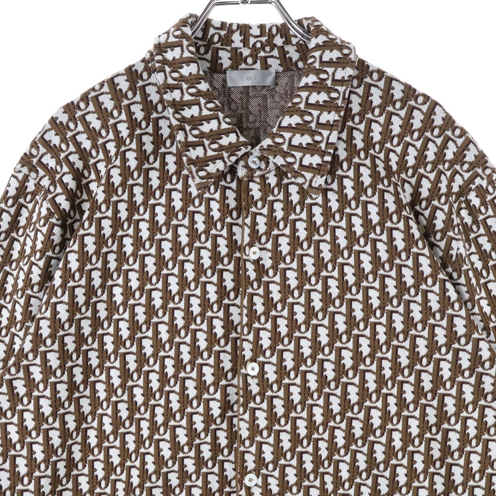 DIOR(ディオール) 20SS OBLIQUE OVERSHIRT オブリーク総柄 コットンニット オーバー長袖シャツ ブラウン 023M550AT099