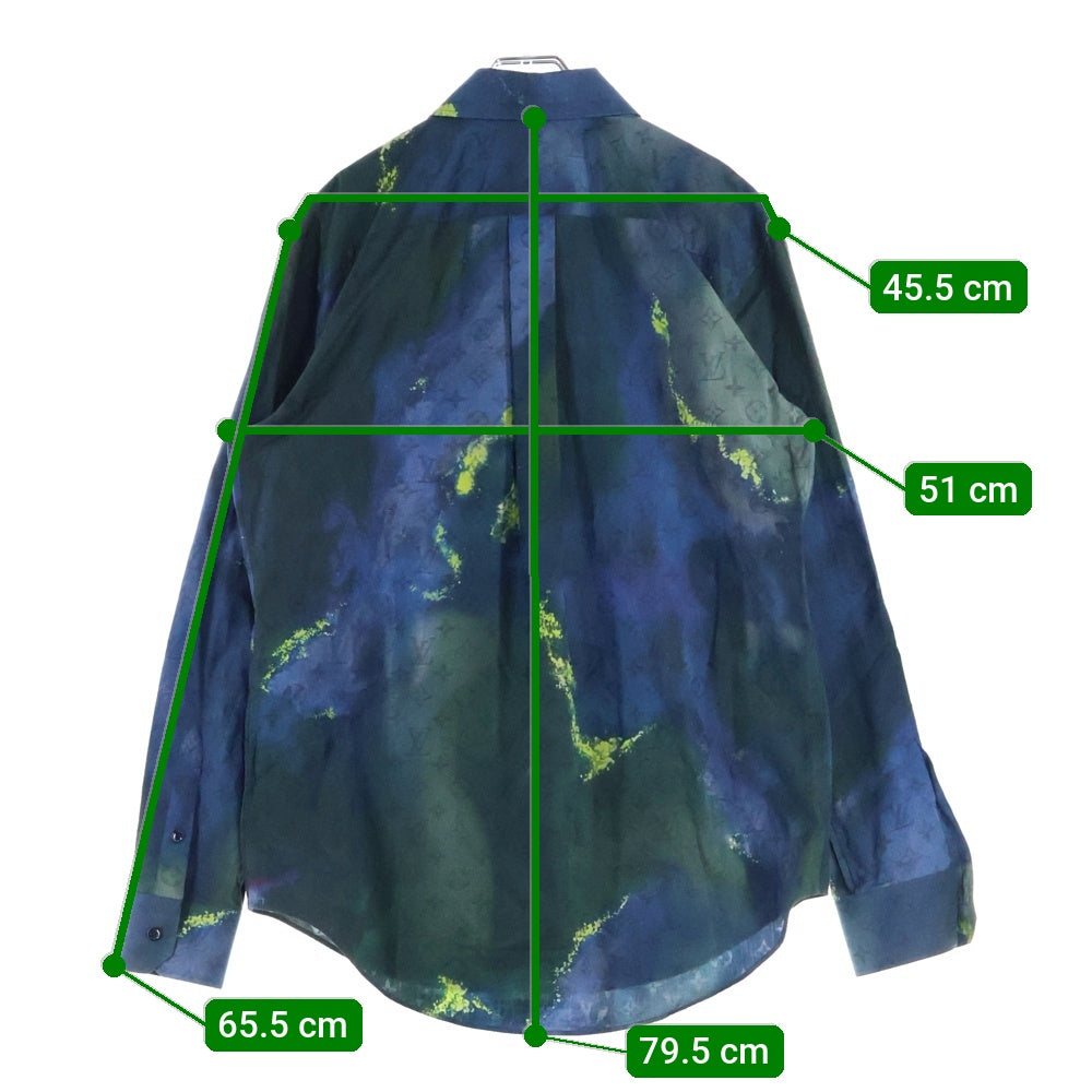 LOUIS VUITTON(ルイヴィトン) 21AW MONOGRAM TIE AND DIE SHIRT モノグラム タイアンドダイ コットン 長袖シャツ ネイビー/グリーン RM212M D15 HLS07W