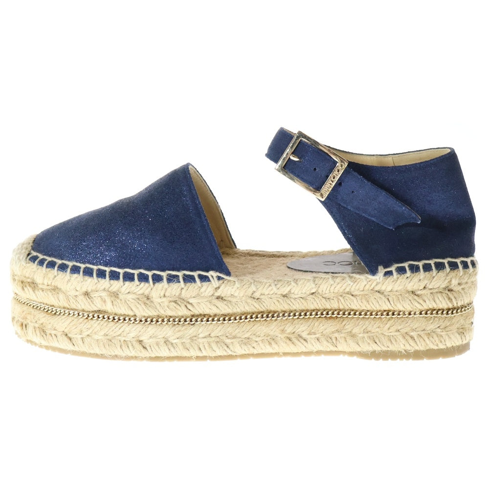 JIMMY CHOO(ジミーチュウ) エスパードリュー アンクルストラップ ラメ サンダル レディース ブルー