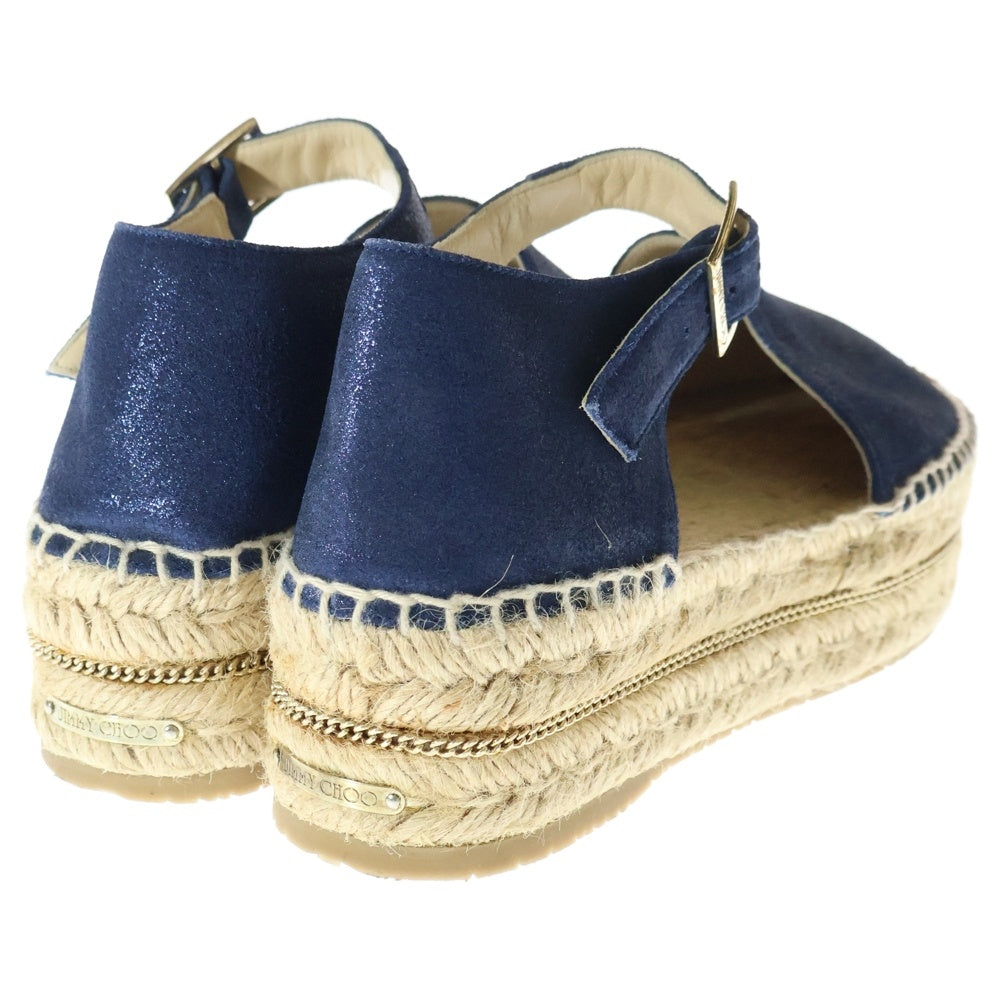 JIMMY CHOO(ジミーチュウ) エスパードリュー アンクルストラップ ラメ サンダル レディース ブルー