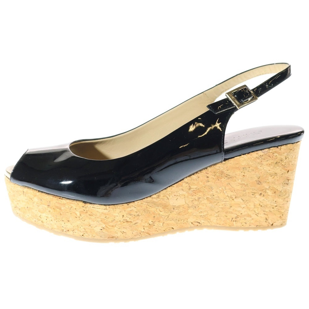 JIMMY CHOO(ジミーチュウ) ウエッジソール エナメル バックストラップ パンプス レディース ブラック