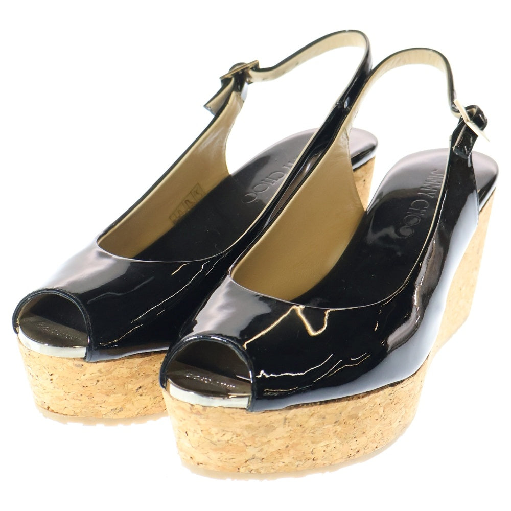 JIMMY CHOO(ジミーチュウ) ウエッジソール エナメル バックストラップ パンプス レディース ブラック