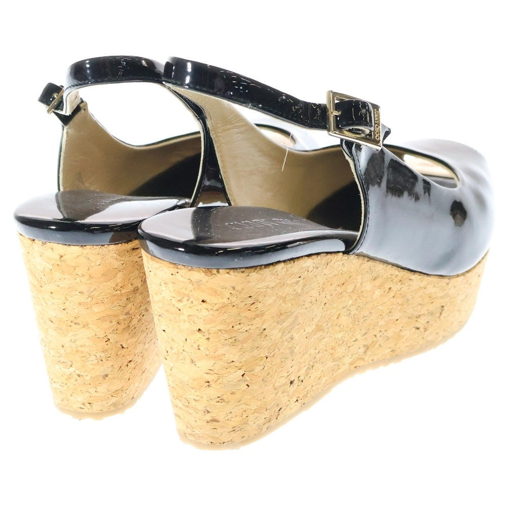 JIMMY CHOO(ジミーチュウ) ウエッジソール エナメル バックストラップ パンプス レディース ブラック