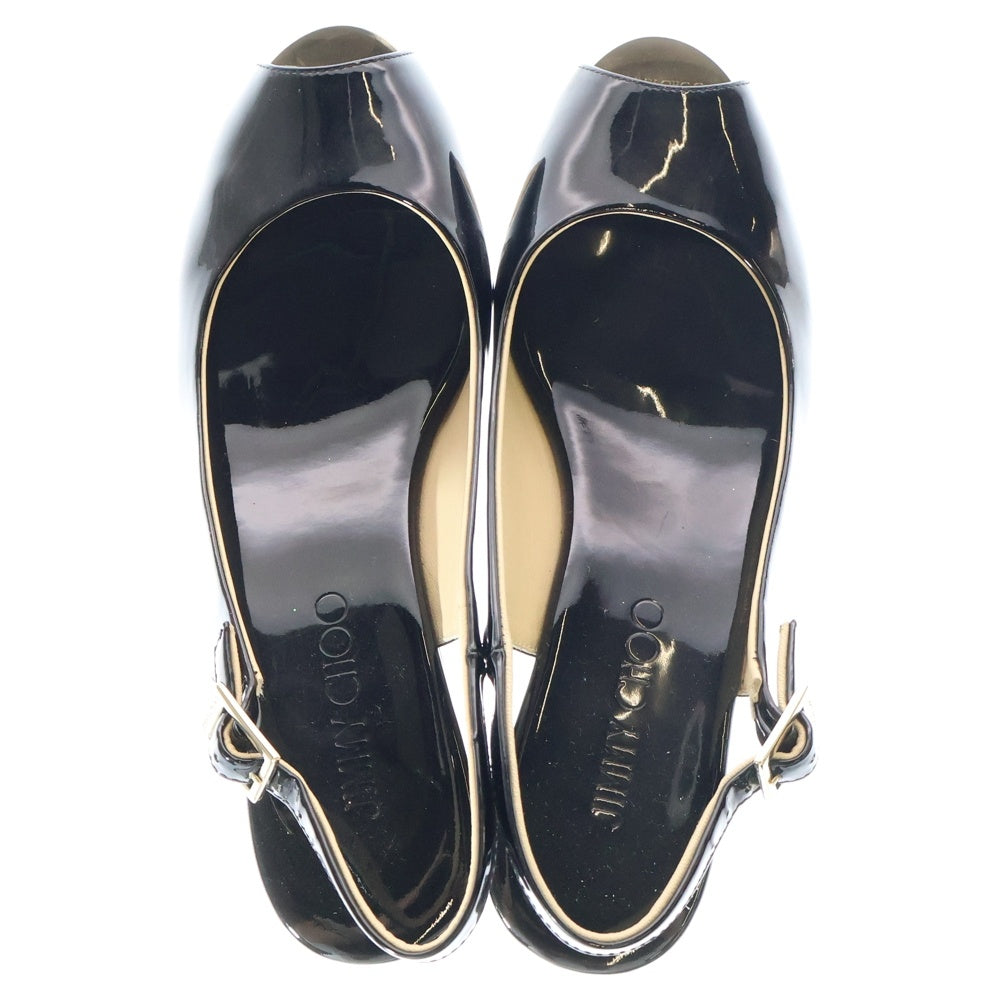 JIMMY CHOO(ジミーチュウ) ウエッジソール エナメル バックストラップ パンプス レディース ブラック