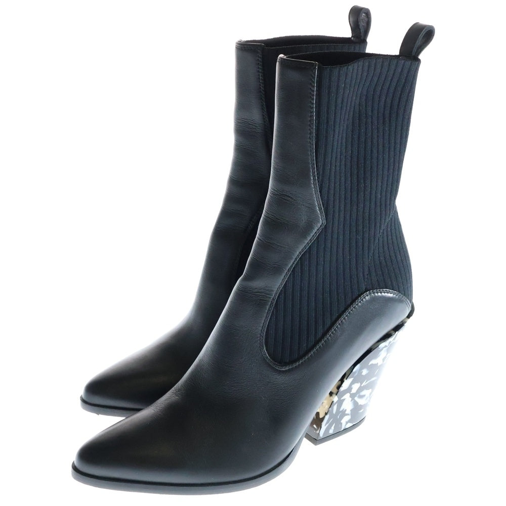 JIMMY CHOO(ジミーチュウ) 20AW MELE 85 メレ マーブル柄 レザー サイドゴアブーツ レディース ブラック