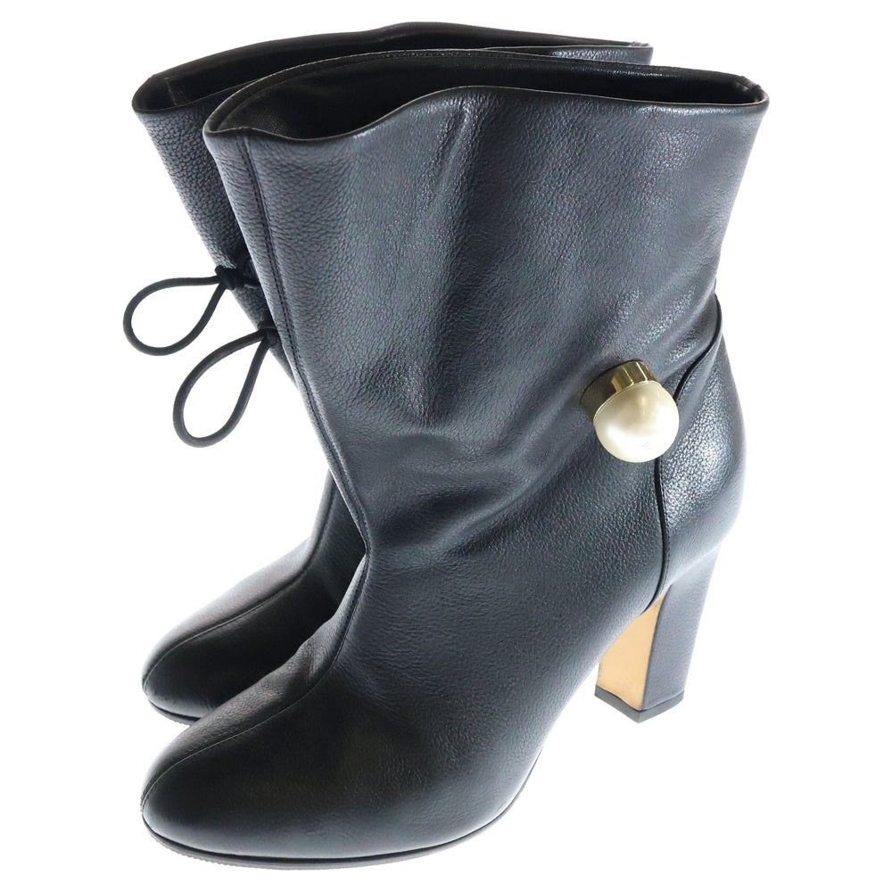 JIMMY CHOO(ジミーチュウ) BETHANIE ベサニー ビックパール付き レザー ショート ヒールブーツ レディース ブラック
