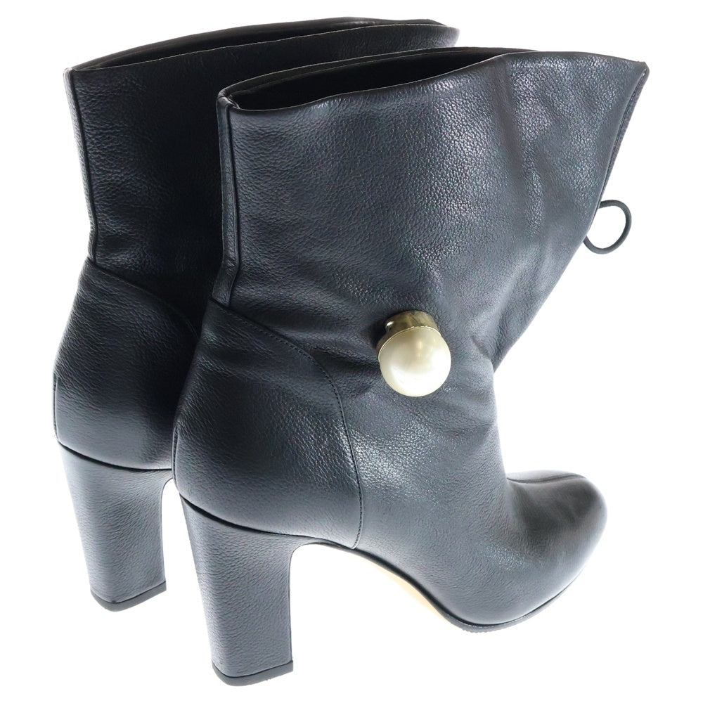 JIMMY CHOO(ジミーチュウ) BETHANIE ベサニー ビックパール付き レザー ショート ヒールブーツ レディース ブラック