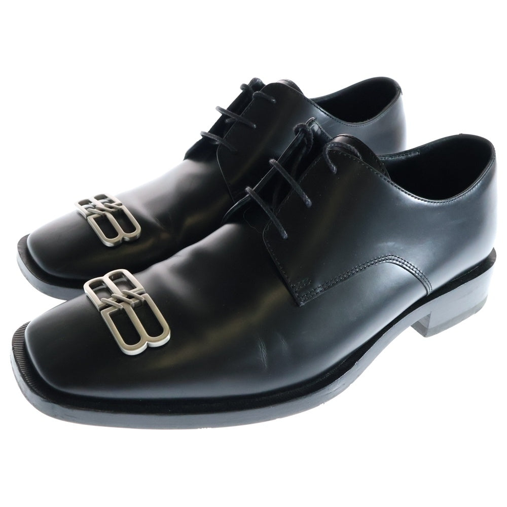 BALENCIAGA(バレンシアガ) 23SS BB Icon Derby メタル BBアイコン スクエアトゥ カーフレザー ダービー ドレスシューズ ブラック 712642 WA8E1