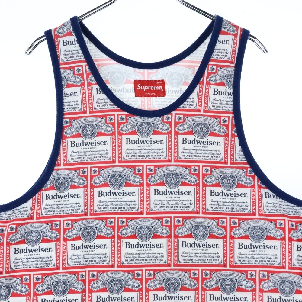 SUPREME(シュプリーム) 09SS Budweiser Tank Top バドワイザー 総柄 コットン タンクトップ ノースリーブ カットソー ホワイト/レッド