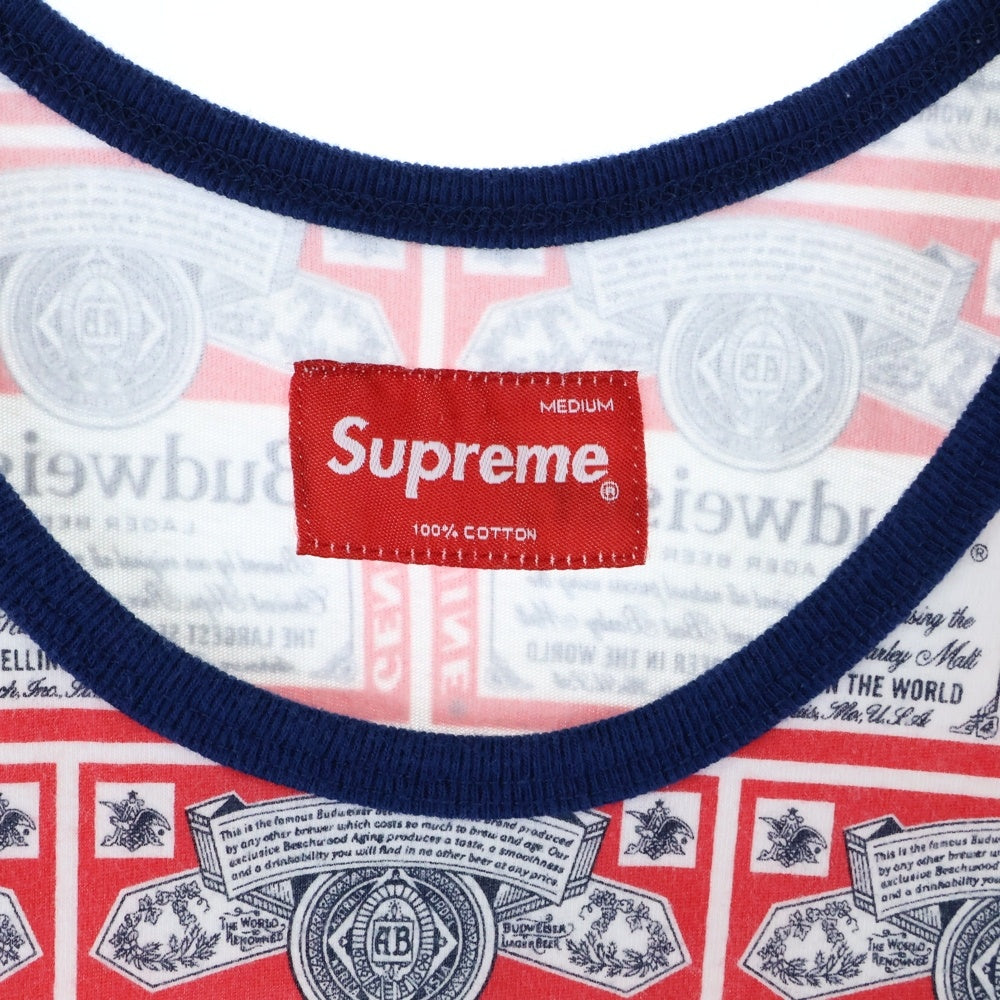 SUPREME(シュプリーム) 09SS Budweiser Tank Top バドワイザー 総柄 コットン タンクトップ ノースリーブ カットソー ホワイト/レッド