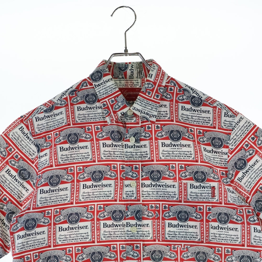 SUPREME(シュプリーム) 09SS Budweiser shirt バドワイザー 総柄 コットン レギュラーカラー 半袖シャツ ホワイト/レッド
