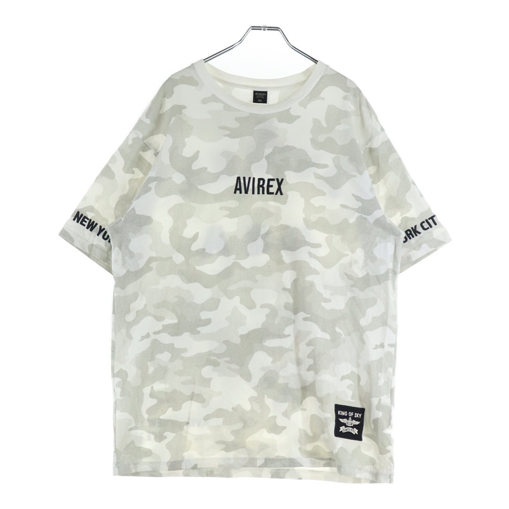 AVIREX(アヴィレックス) カモ柄 ロゴエンブロイダリー 半袖Tシャツ カットソー グレー