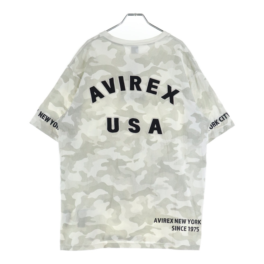 AVIREX(アヴィレックス) カモ柄 ロゴエンブロイダリー 半袖Tシャツ カットソー グレー