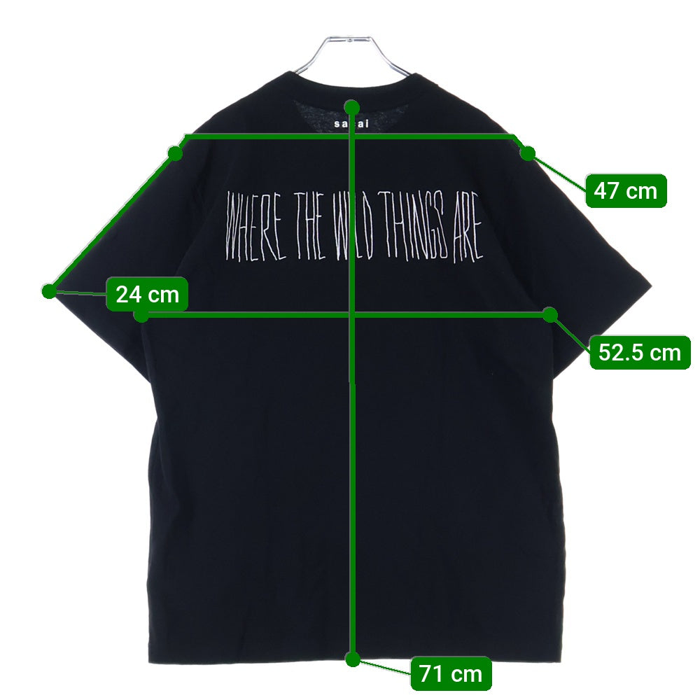 Sacai(サカイ) WHERE THE WILD THINGS ARE T-SHIRT ウェアー ザ シングス アー クルーネック カッソー 半袖Tシャツ ブラック 25-01008S