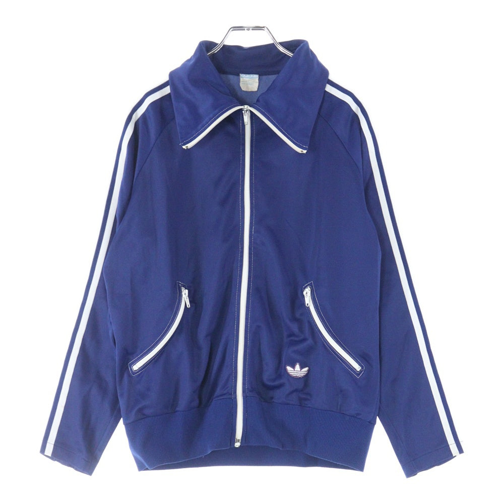 adidas(アディダス) 70S VINTAGE ヴィンテージ 西ドイツ製 OPTIジップ トレフォイルロゴパッチ サイドライン 曲がりポケット ジップアップ トラックジャケット ネイビー