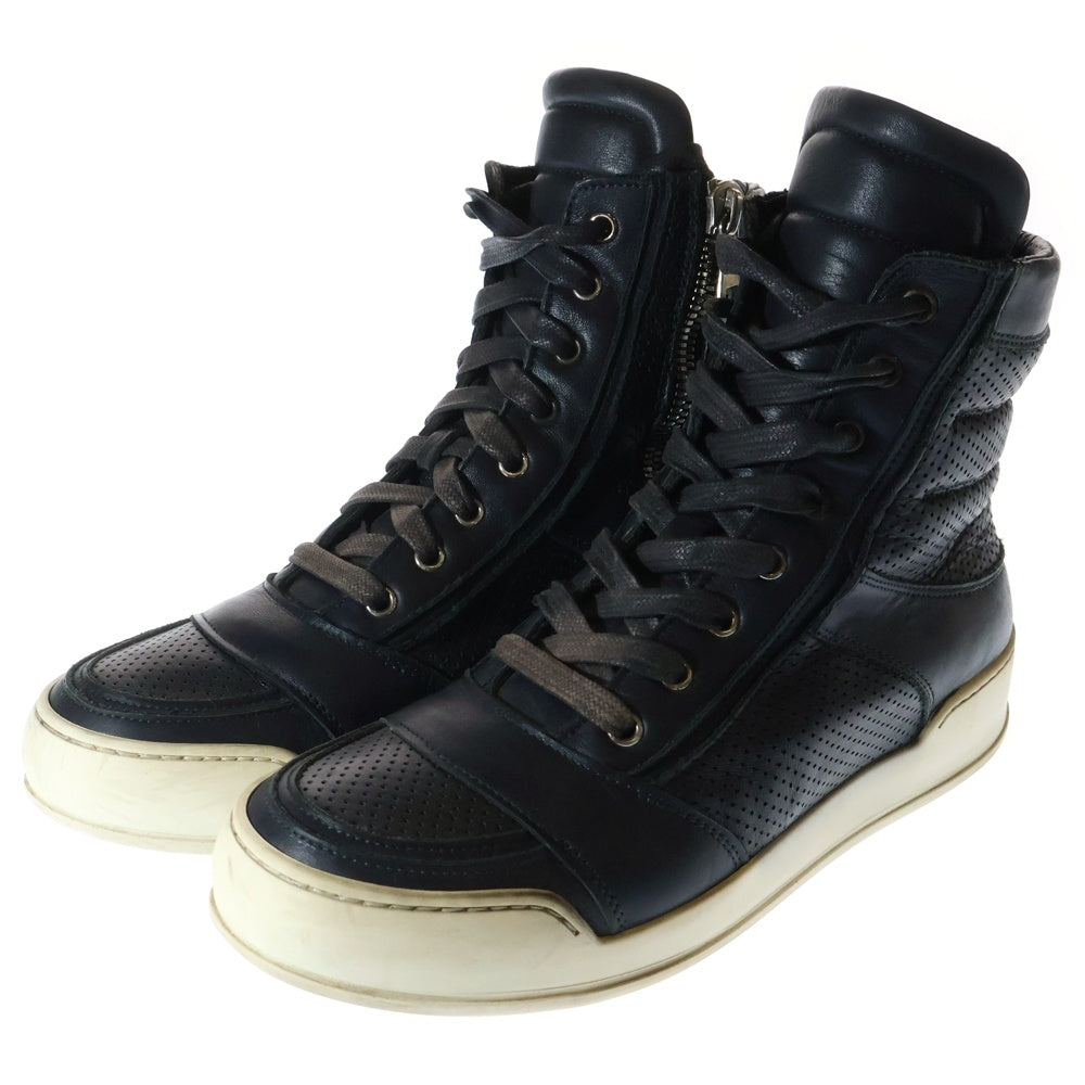 BALMAIN(バルマン) サイドジップアップ レースアップ レザー ハイカットスニーカー ブラック S4HT300BA40P