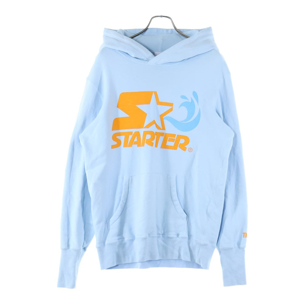 STAETER BLACK LABEL(スターターブラックレーベル) 日本製 ロゴプリント コットン スウェット プルオーバーパーカー ライトブルー