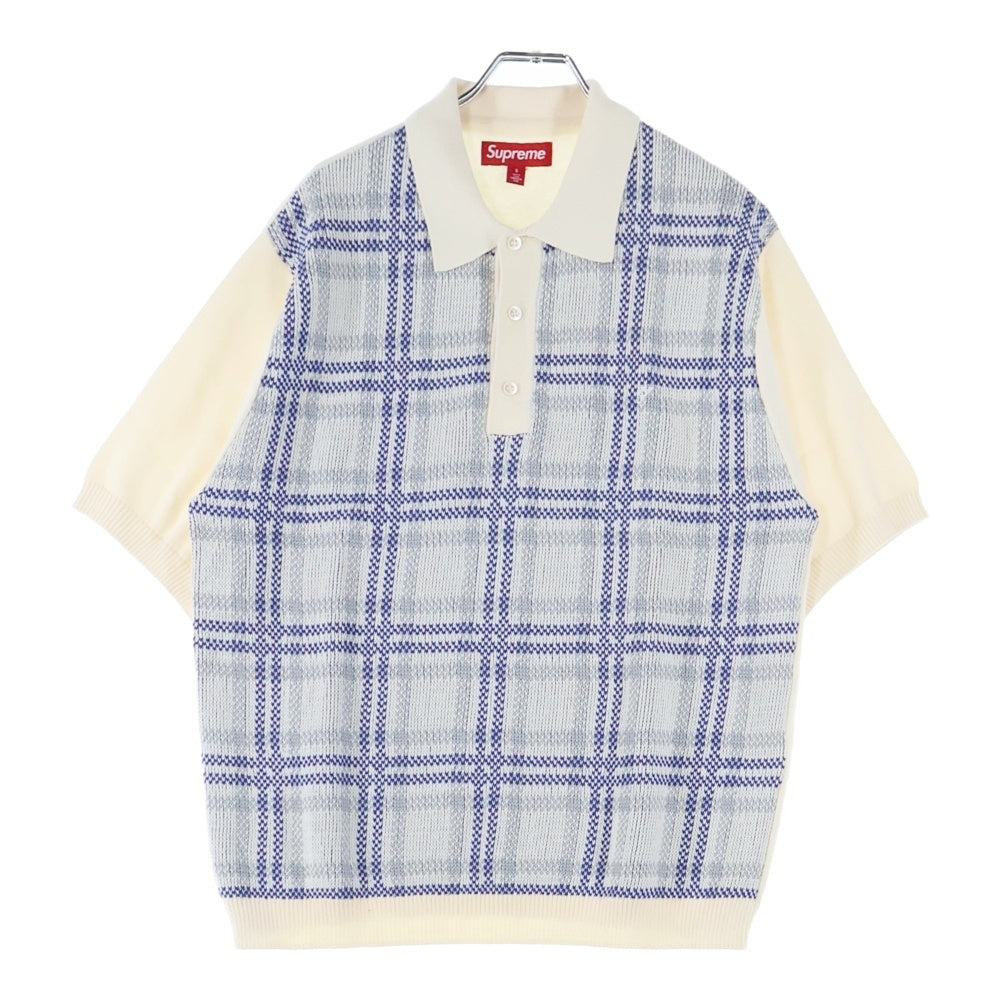 SUPREME(シュプリーム) 24SS Plaid Knit S/S Polo プレイド ショートスリーブ 半袖ニットポロシャツ ホワイト/ブルー