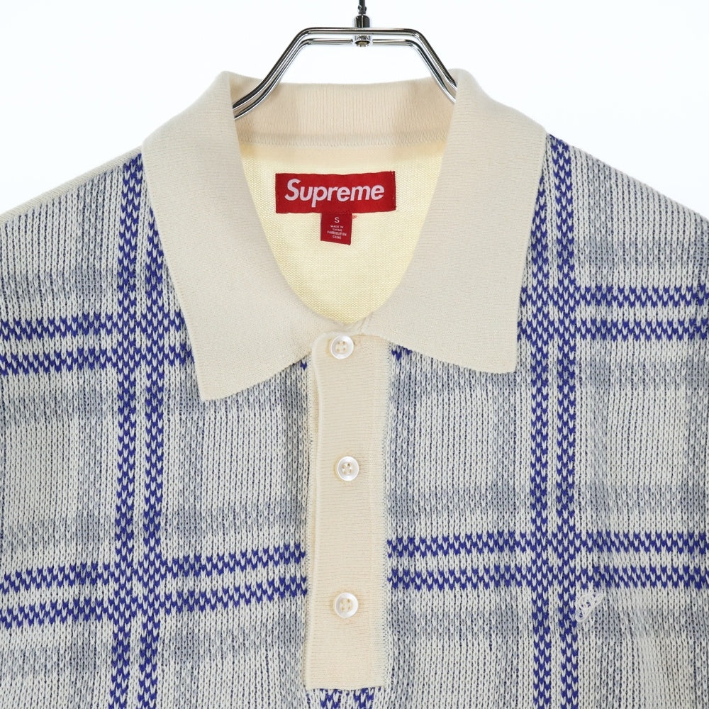 SUPREME(シュプリーム) 24SS Plaid Knit S/S Polo プレイド ショートスリーブ 半袖ニットポロシャツ ホワイト/ブルー