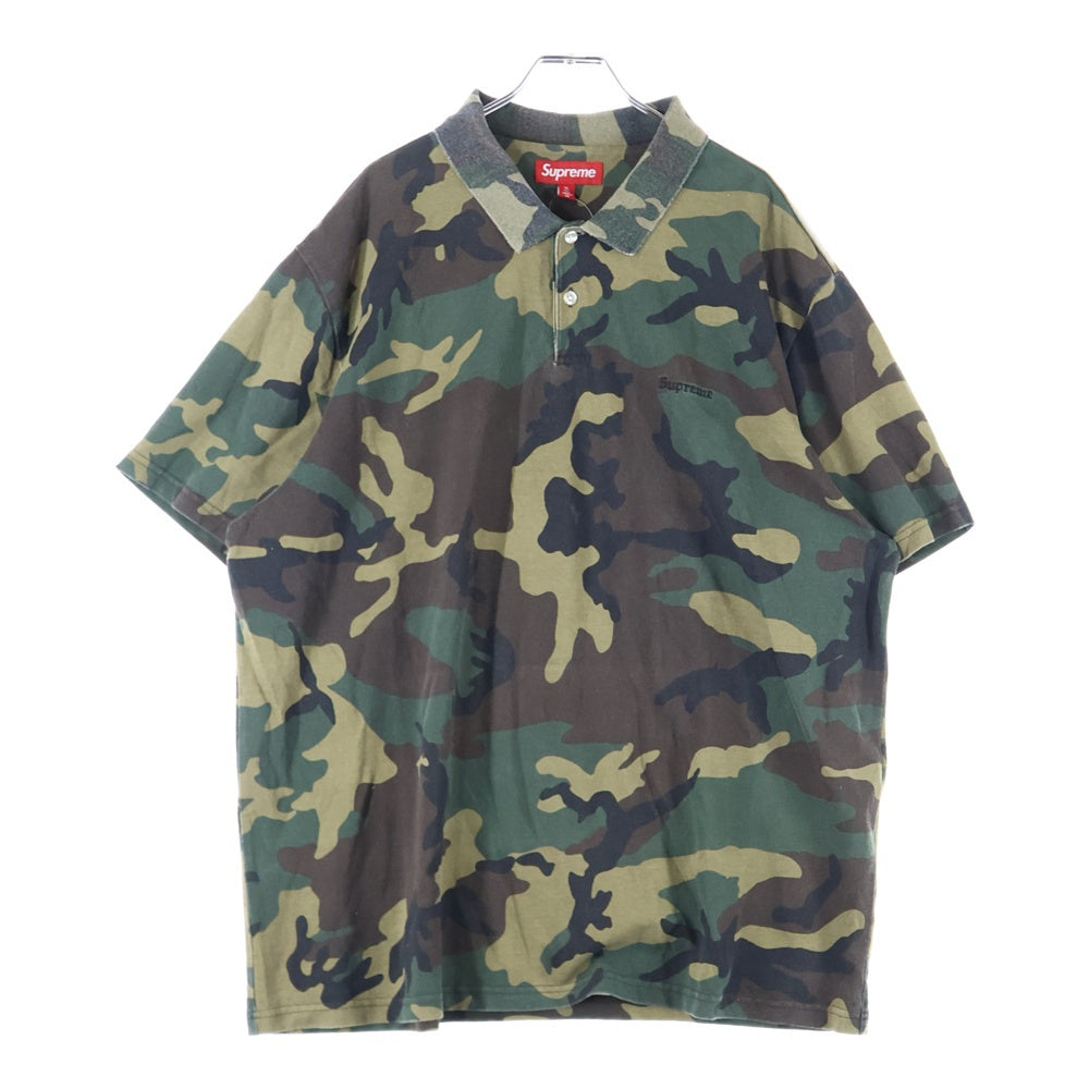 SUPREME(シュプリーム) 25SS Washed Camo Polo ロゴ刺繍 ウォッシュド カモ柄 半袖ポロシャツ カーキ/ブラウン