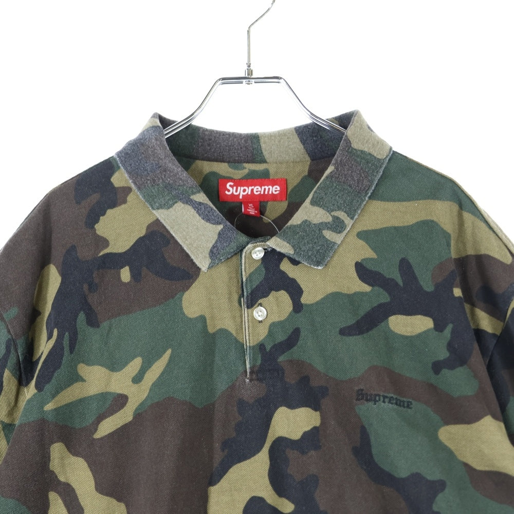 SUPREME(シュプリーム) 25SS Washed Camo Polo ロゴ刺繍 ウォッシュド カモ柄 半袖ポロシャツ カーキ/ブラウン